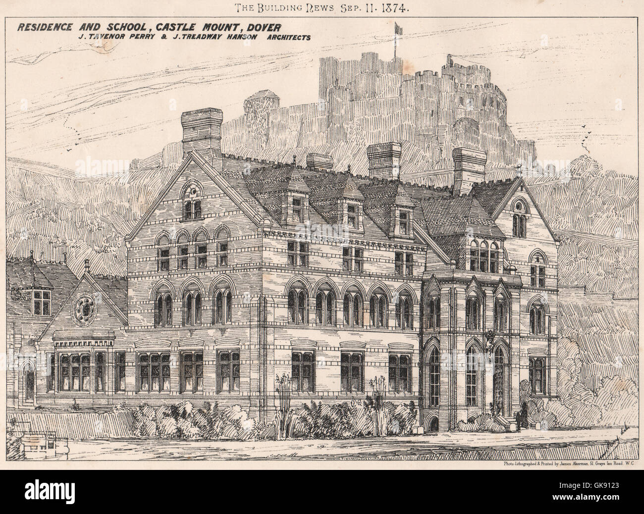 Residence & school, Castle Mount, Dover; Perry & Hanson Architects. Kent, 1874 Stock Photo
