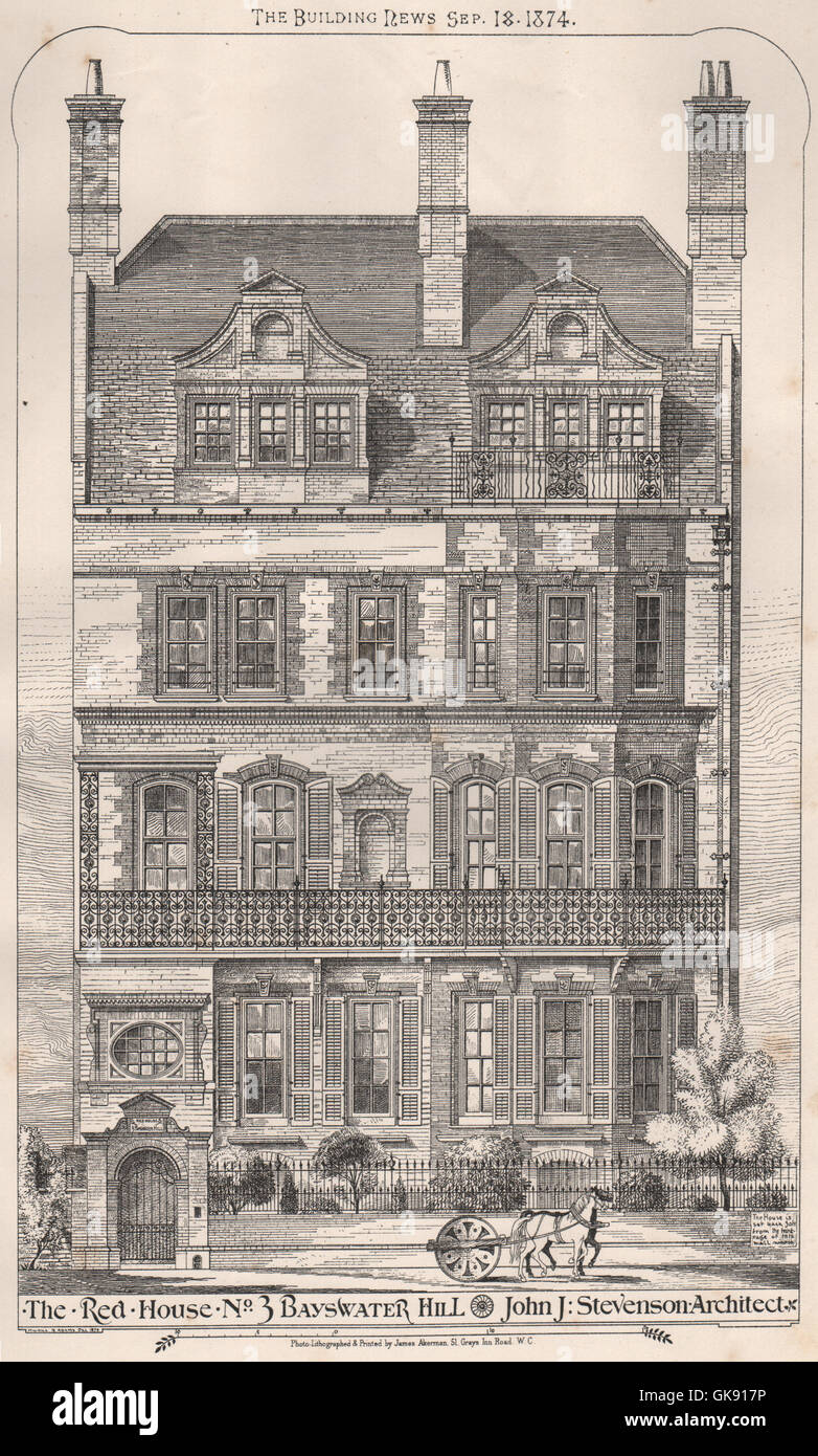 The Red House, No. 3. Bayswater Hill; John J. Stevenson, Architect, print 1874 Stock Photo