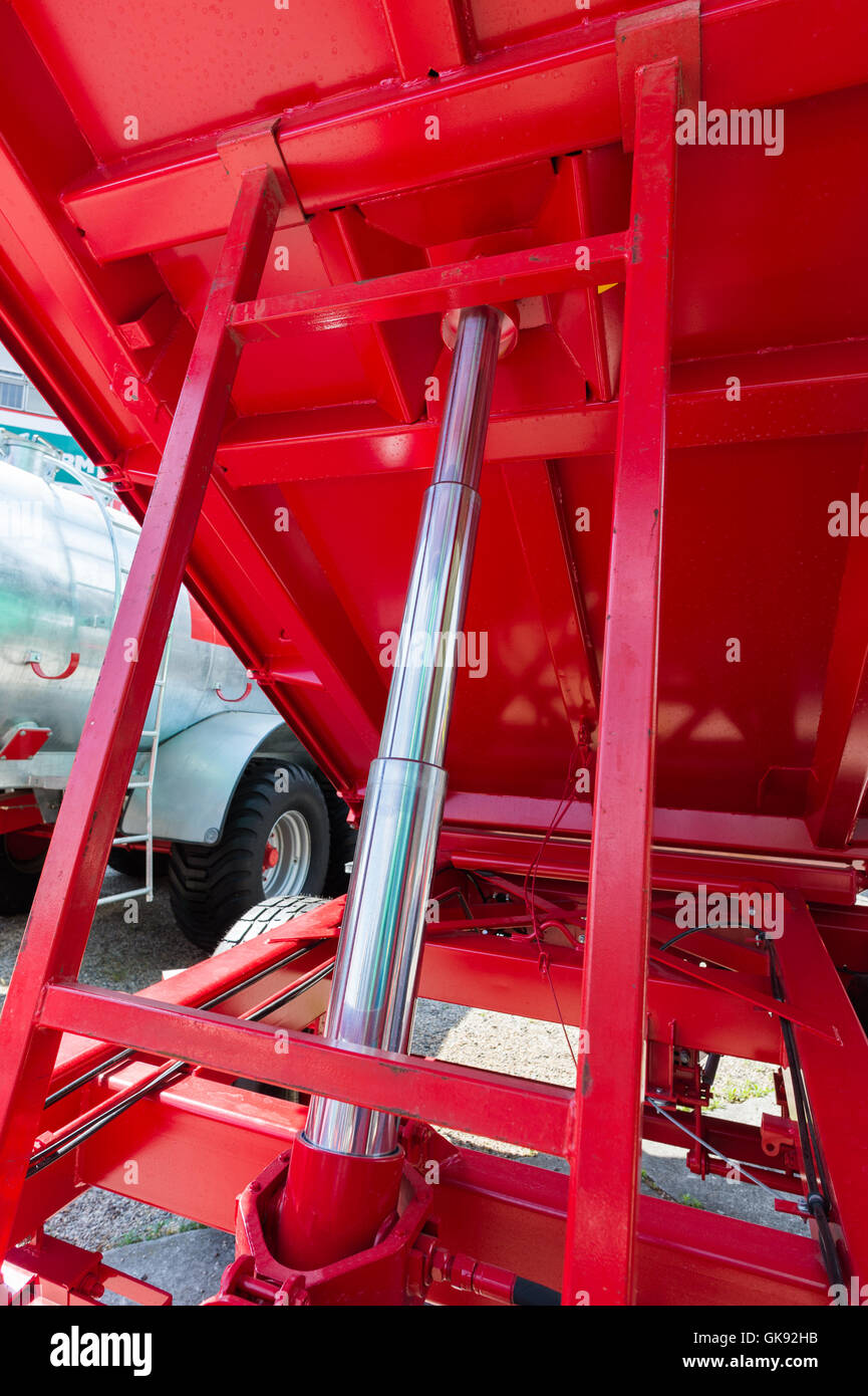 Close up of hydraulic pipe on new agricultural machinery Stock Photo