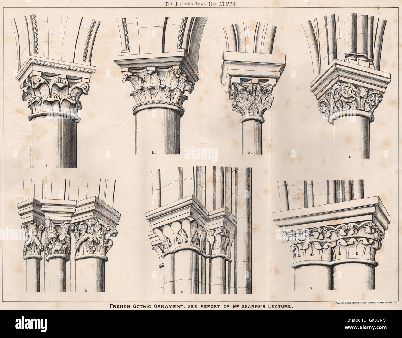 French Gothic Ornament. See Report of Mr. Sharpe's Lecture. France, print 1874 Stock Photo