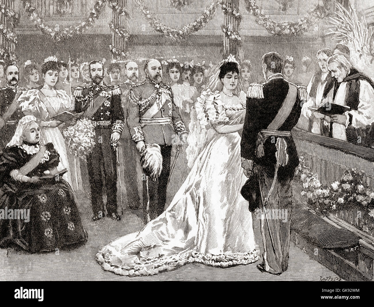 The marriage of Princess Maud of Wales, later queen consort of Norway, to Prince Carl of Denmark, later King Haakon VII. Maud of Wales, 1869 – 1938. Queen of Norway as spouse of King Haakon VII. Stock Photo