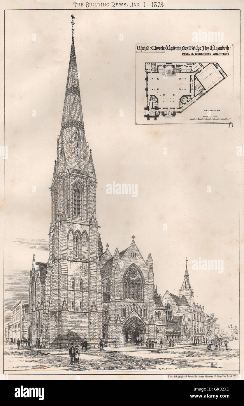 Christ Church, Westminster Bridge Road, Lambeth; Paul Bickerdike Archts, 1875 Stock Photo