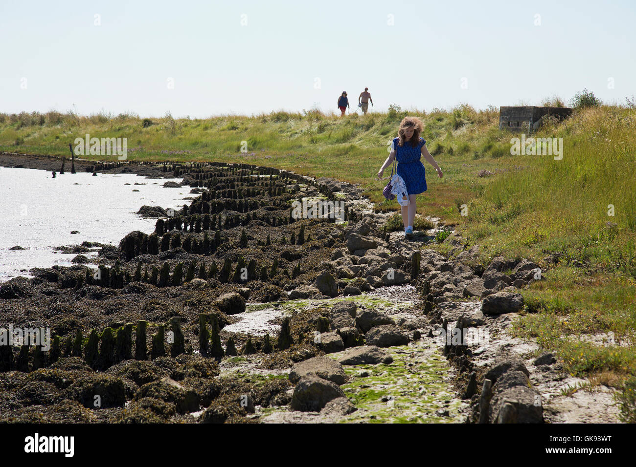 Teenage girl on the banks of the River Ore in Orford Suffolk England Stock Photo