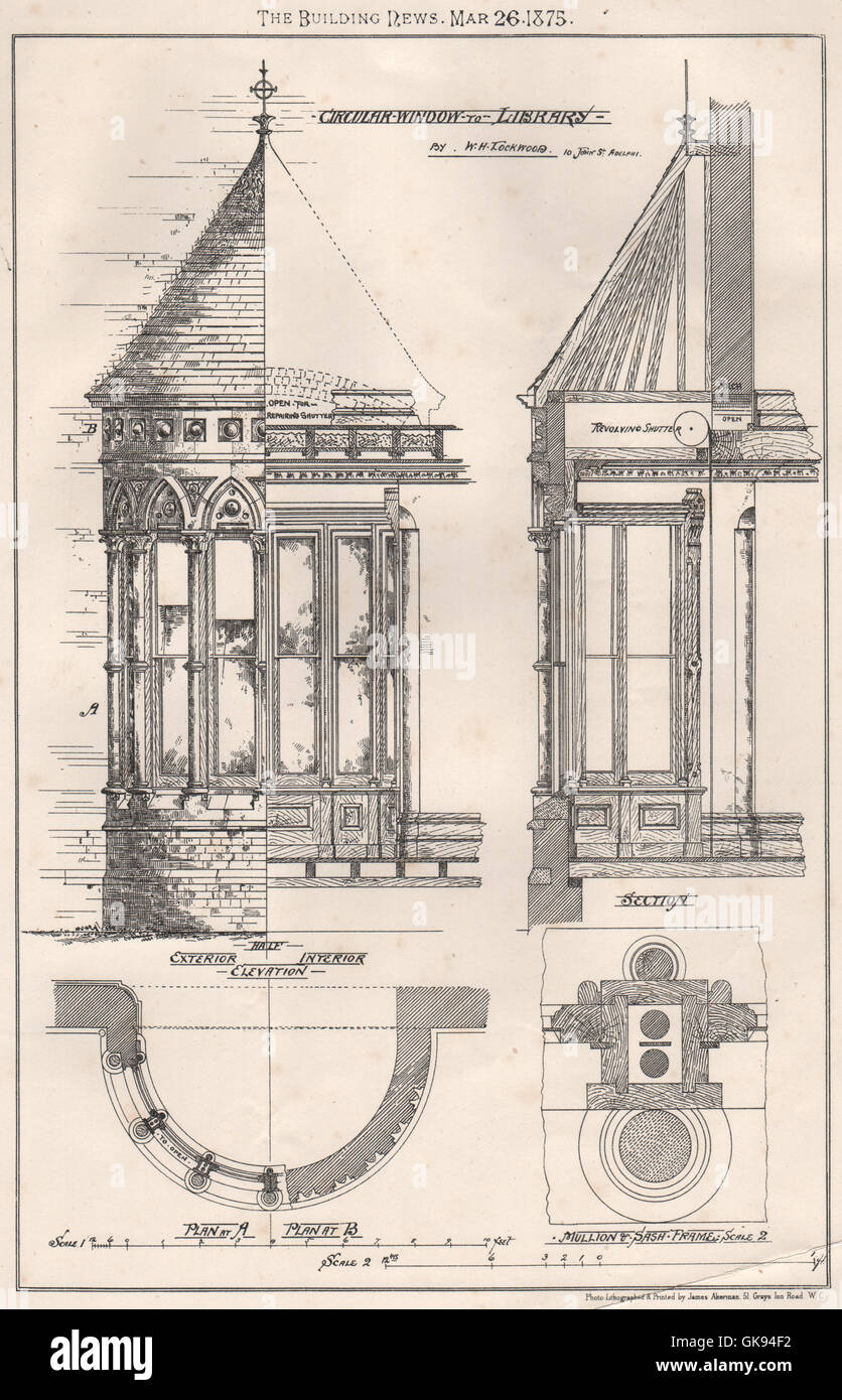 Circular window to library; by W.H. Lockwood 10 John St. Adelphe, print 1875 Stock Photo