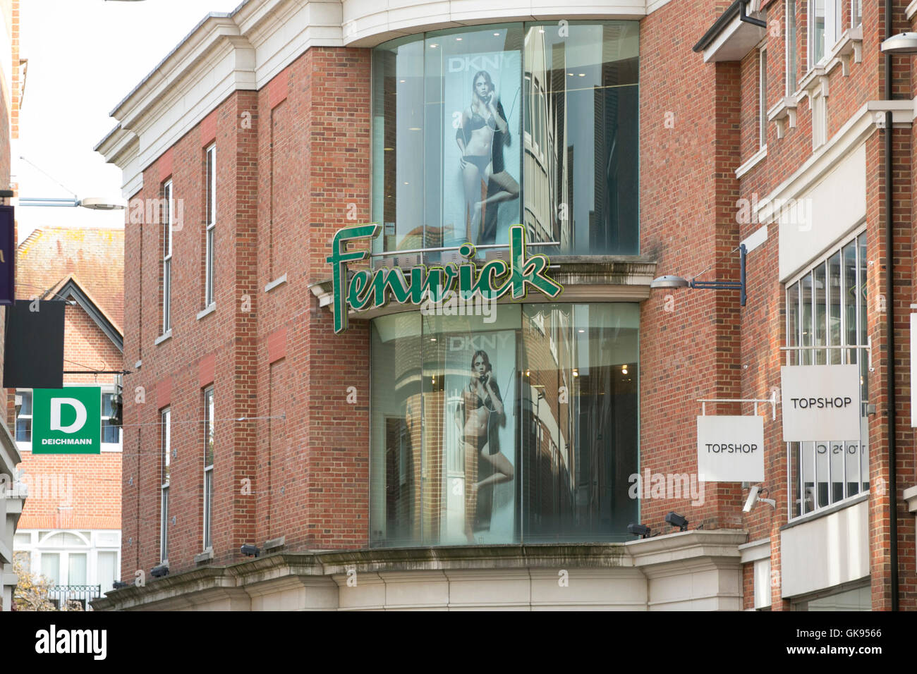 Close up on the Fenwick main entrance close by to Deichmann and Topshop in  Whitefriars Canterbury Stock Photo - Alamy