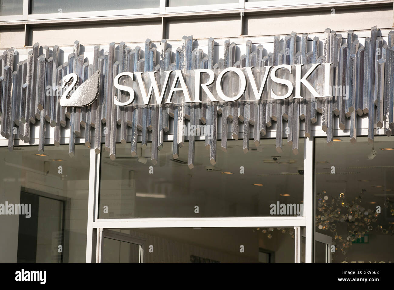 Swarovski store front on a busy day in Whitefriars retail development in Canterbury Stock Photo