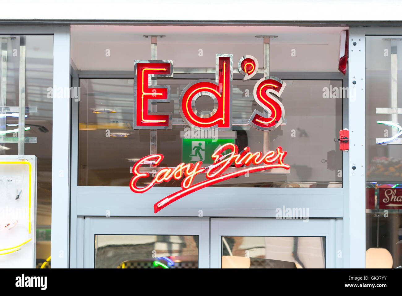 Ed's Diner store front on a busy day in Whitefriars retail development in Canterbury Stock Photo