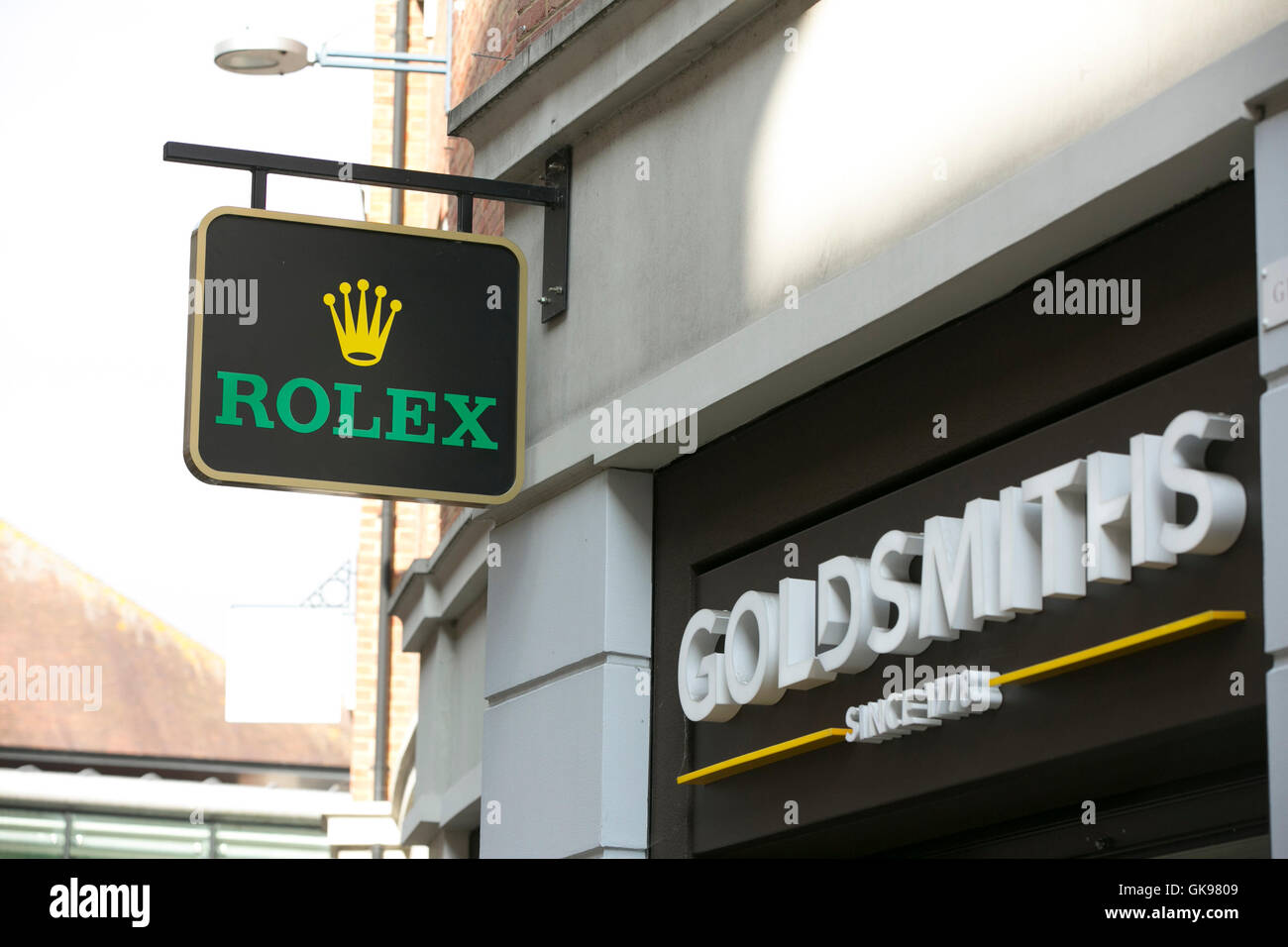 Goldsmiths jewelers store front on a busy day in Whitefriars retail