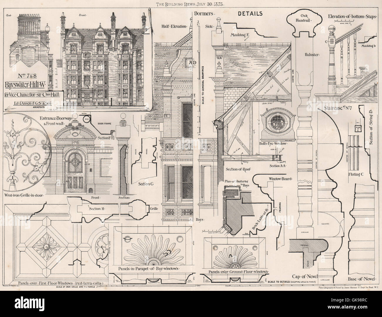7 & 8 Bayswater Hill, for Sir. Chas. Hall; Ed. I'Anson & Son Architects, 1875 Stock Photo