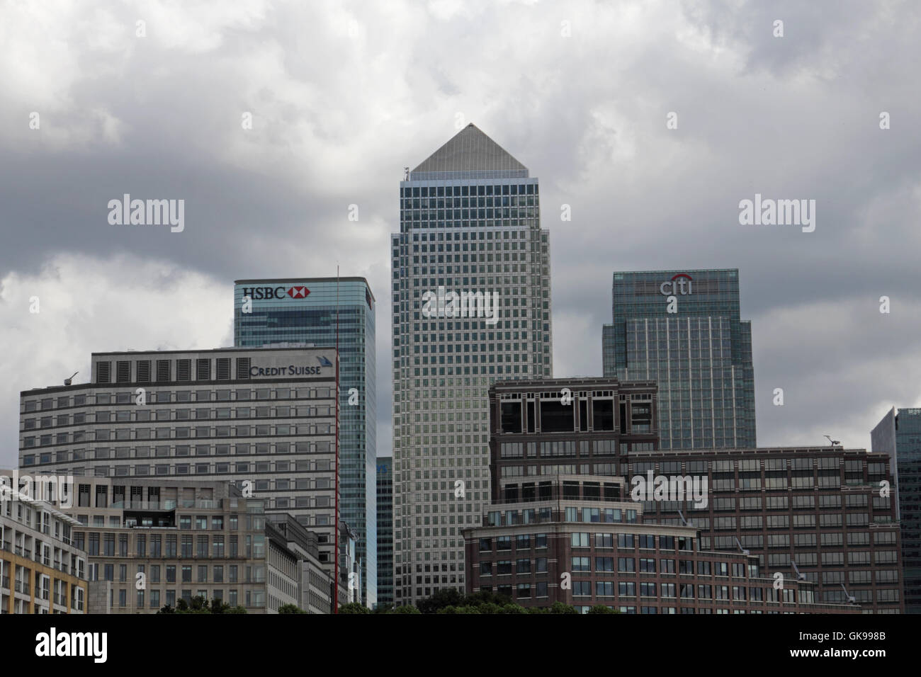 Grey cloudy skies over Canary Wharf in London England UK Stock Photo
