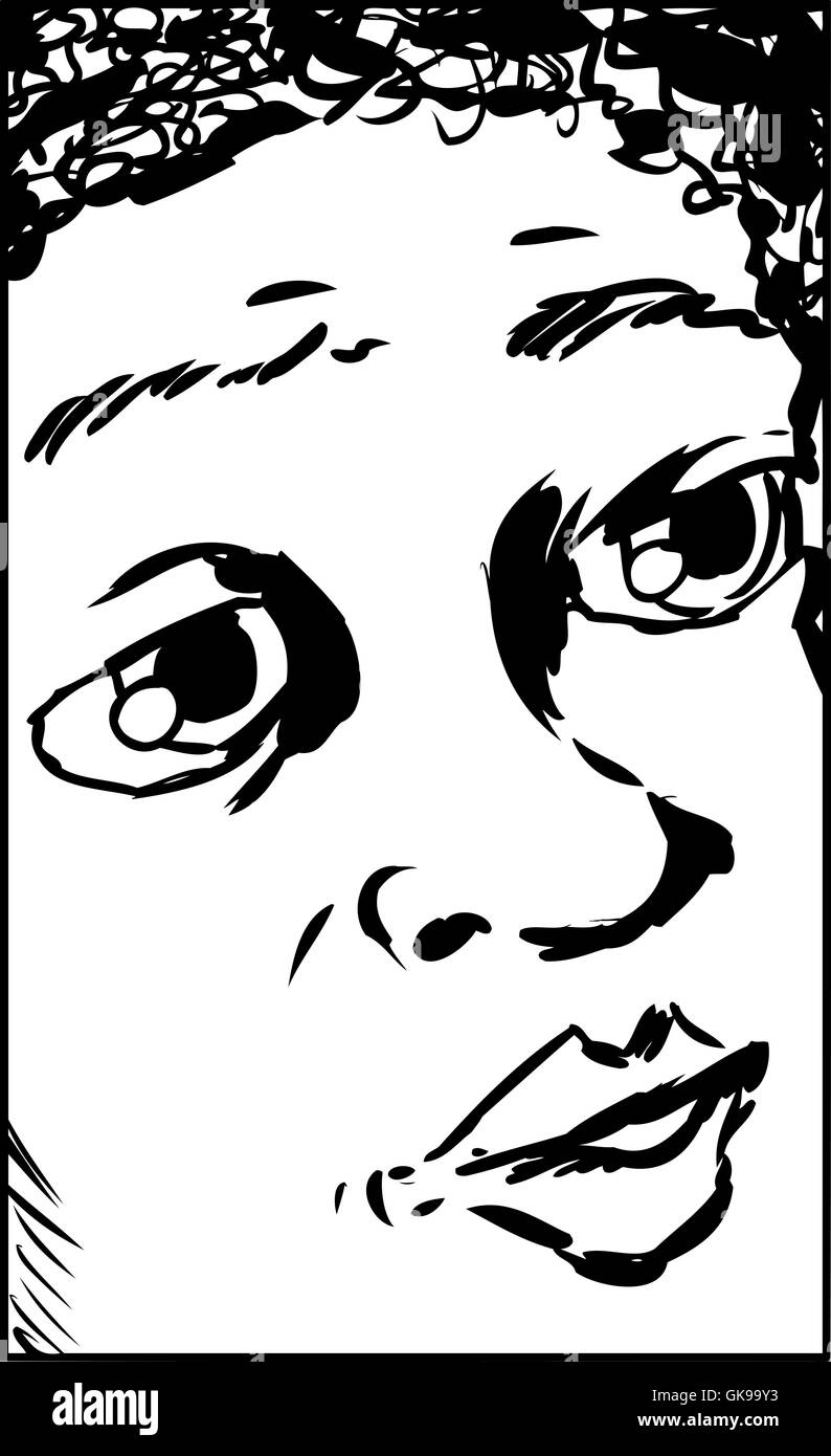 Close up outline illustration on face of child asking a question Stock Photo