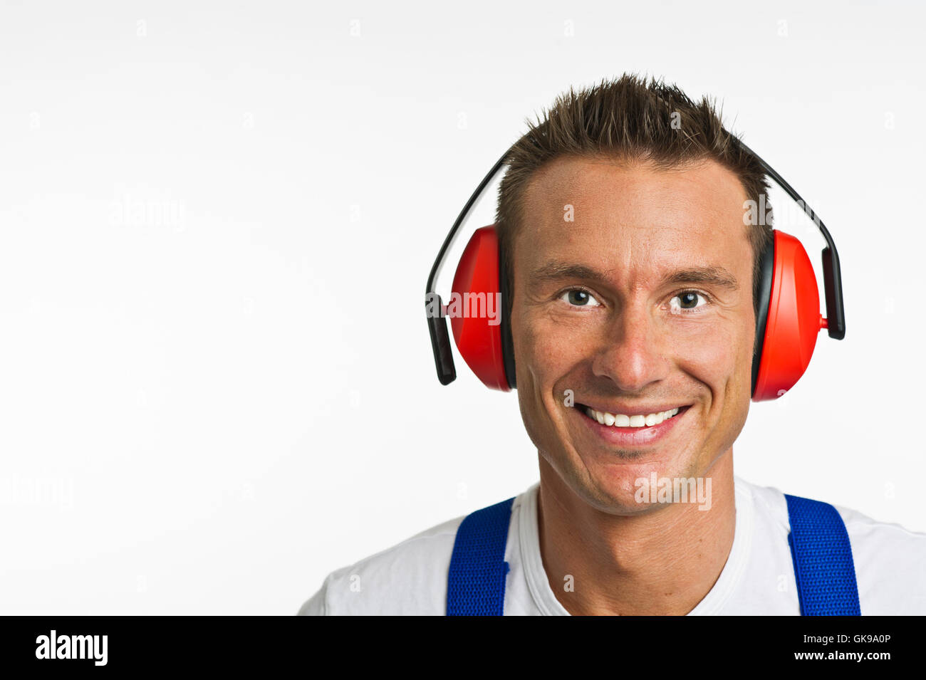 construction worker with hearing protection Stock Photo Alamy