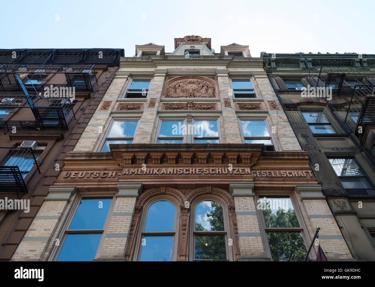 Exterior facade of landmarked German-American Shooting Society Clubhouse building on St Mark's Place, New York Stock Photo