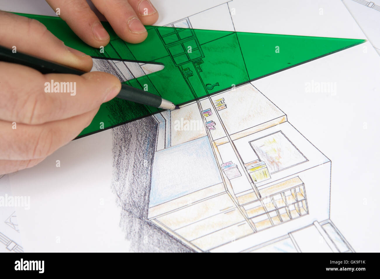 Rolled architectural blueprints construction plans hires stock