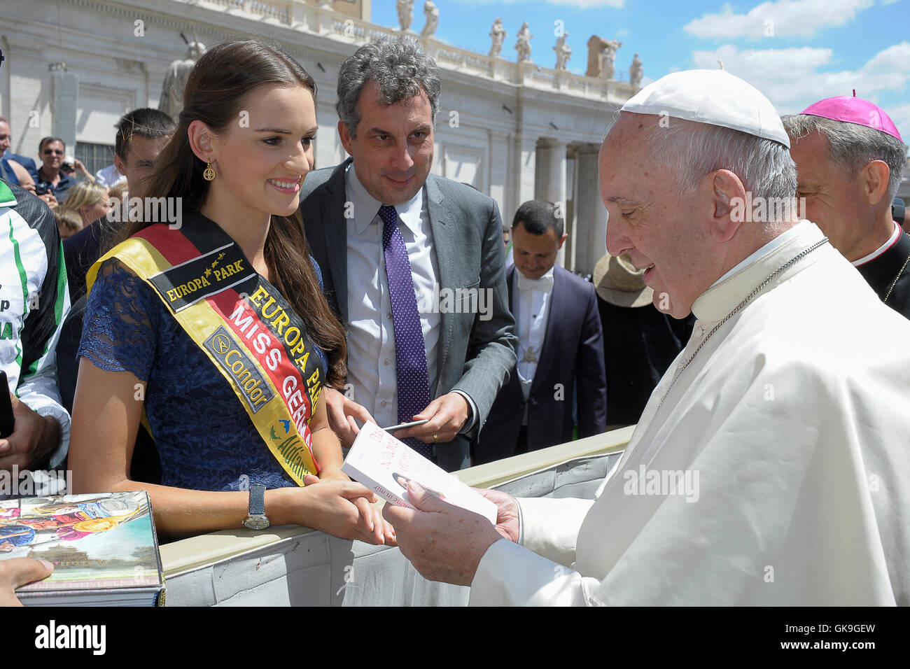 A general audience with Pope Francis in St. Peter's Square  Featuring: Pope Francis, Miss Germany 2016, Lena Broder Where: Rome, Italy When: 15 Jun 2016 Credit: IPA/WENN.com  **Only available for publication in UK, USA, Germany, Austria** Stock Photo