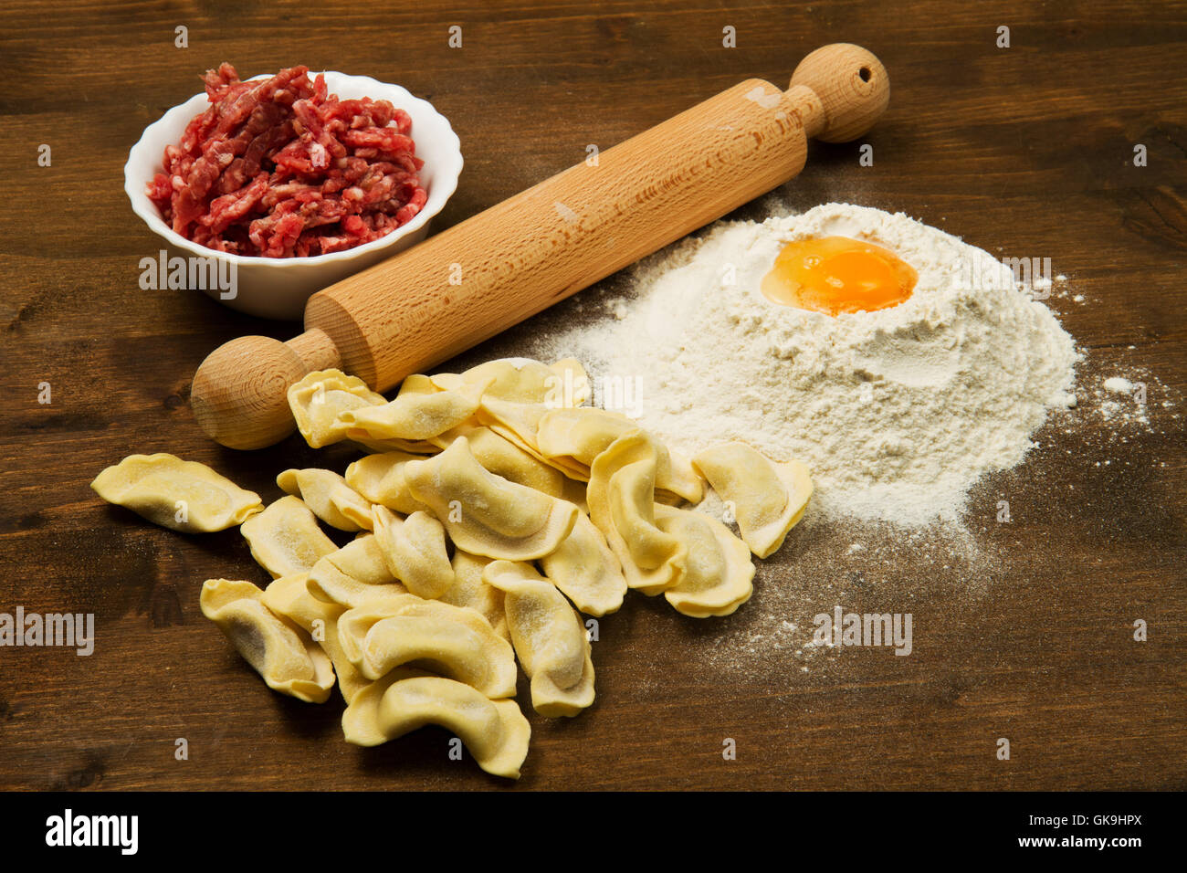 View of flour egg pasta Stock Photo - Alamy