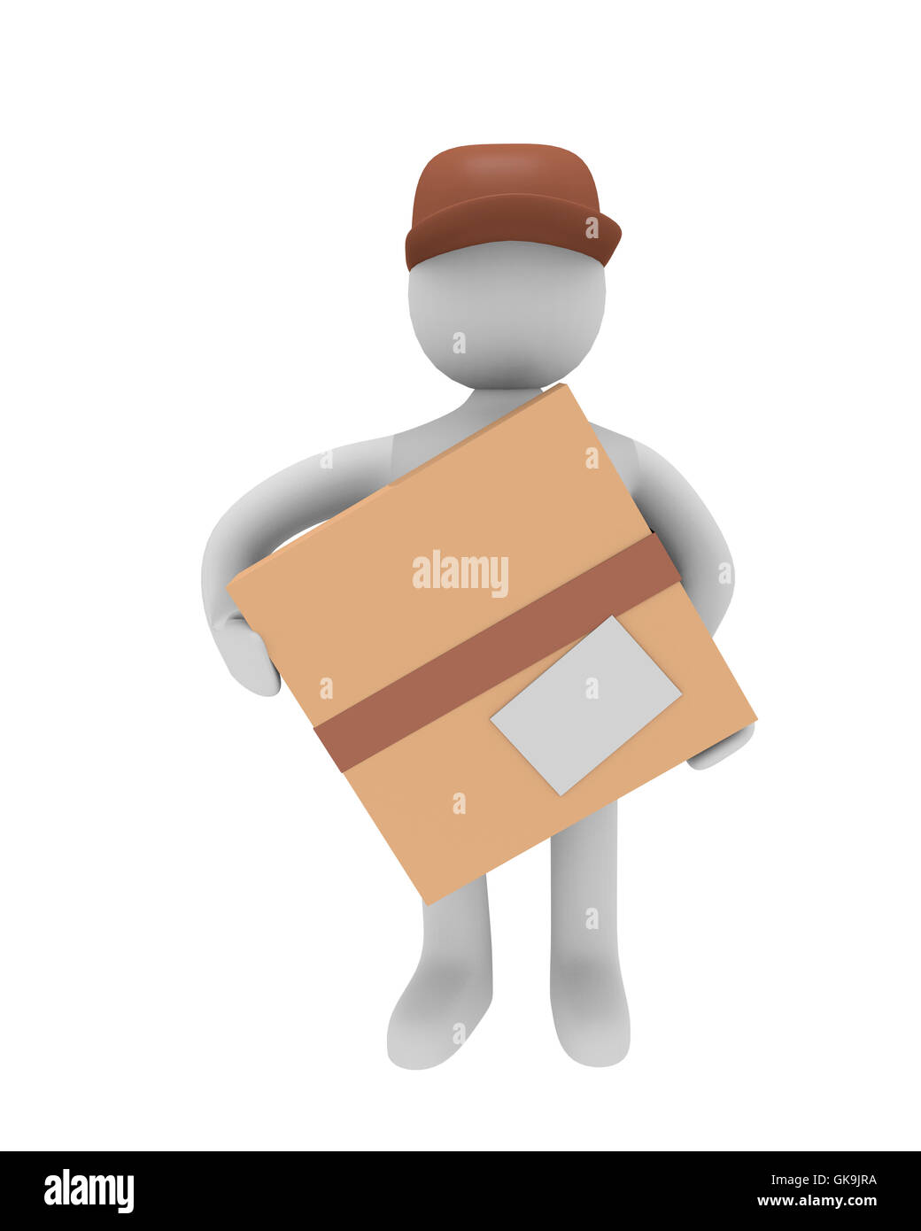 cheerful parcel deliverer isolated on white,3d image Stock Photo