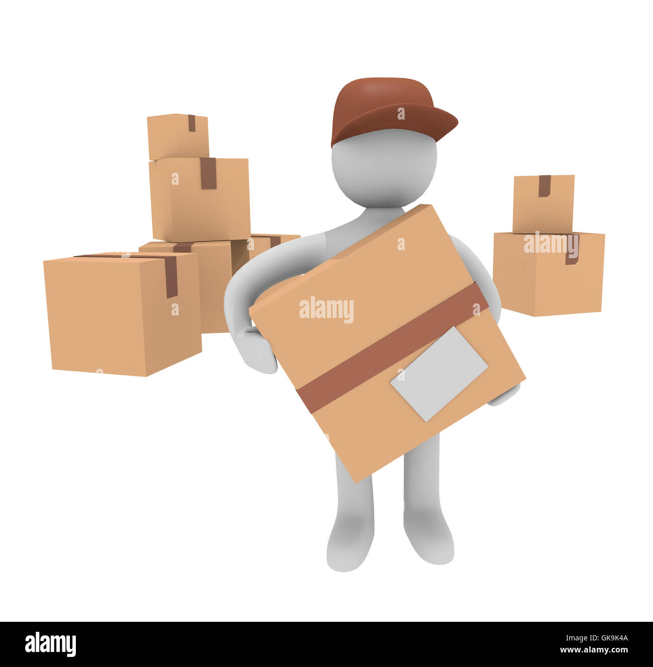3d man with cardboard boxes Stock Photo