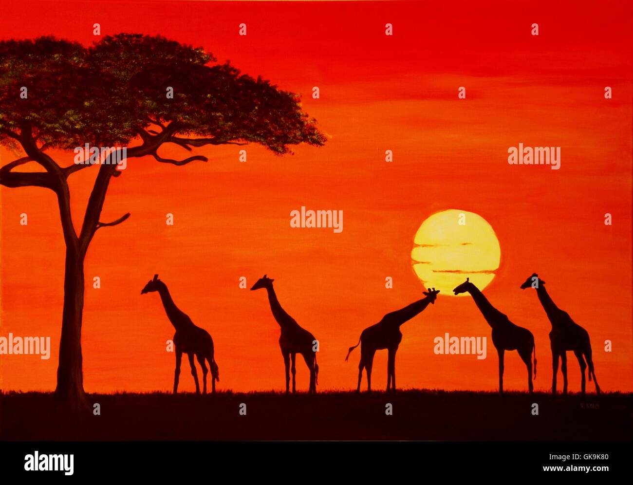 sunset africa animals Stock Photo