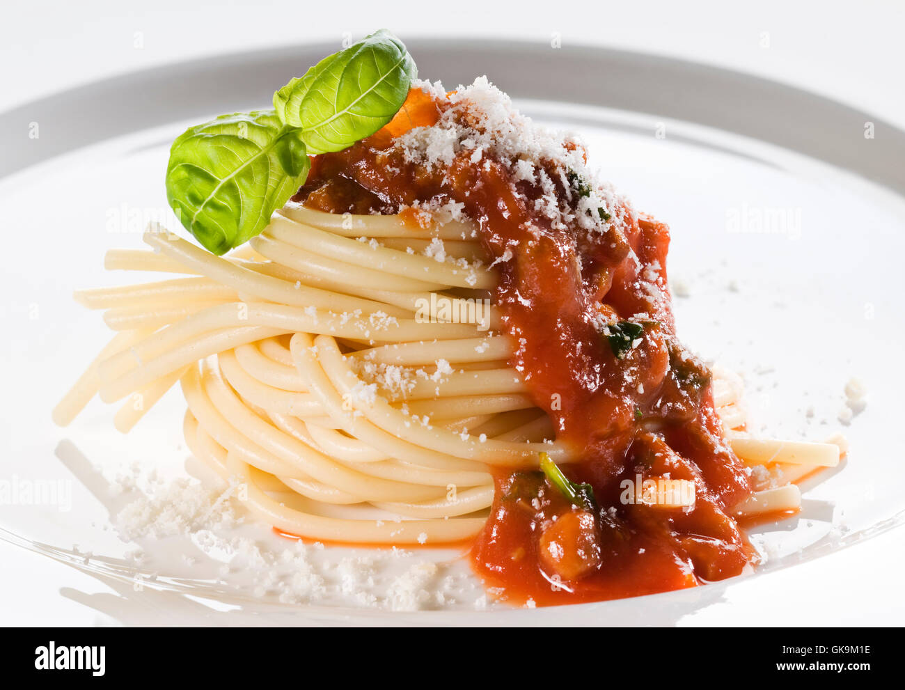 plate spaghetti sauce Stock Photo