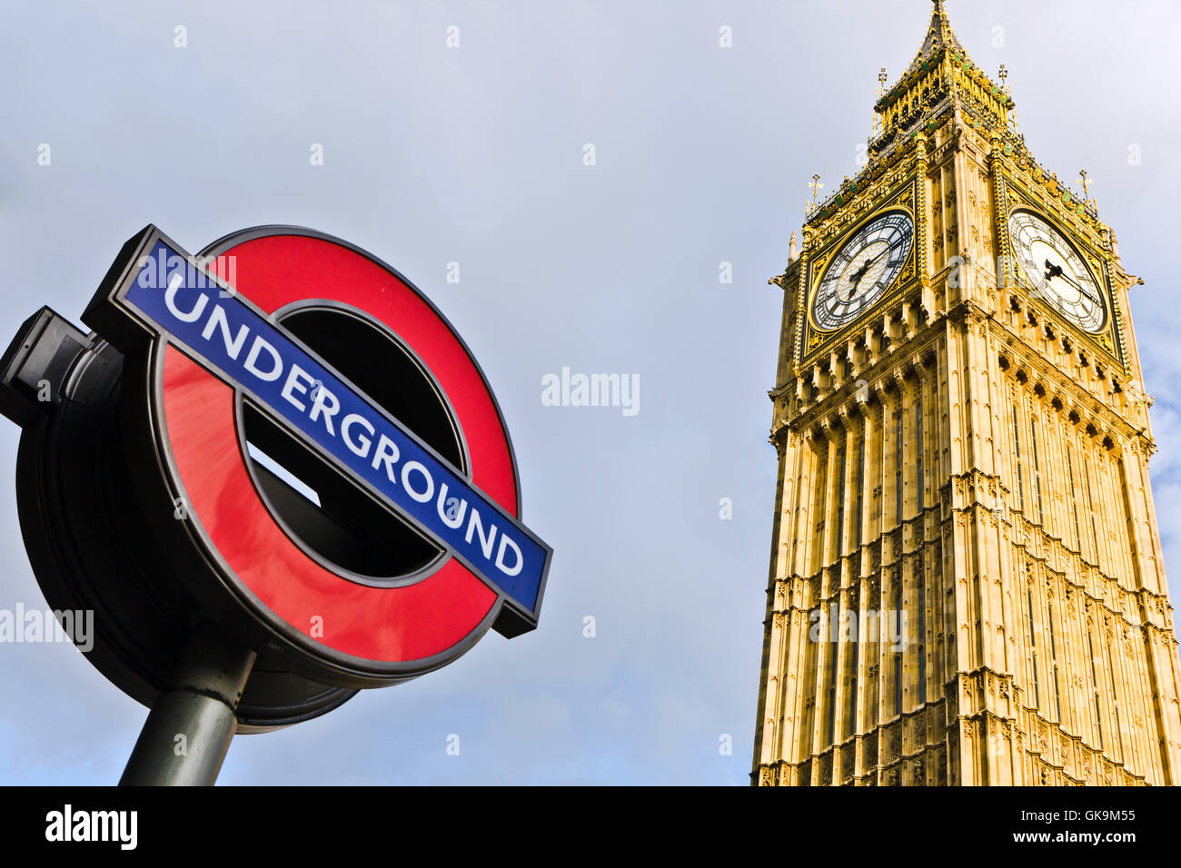 london big ben with underground sign Stock Photo