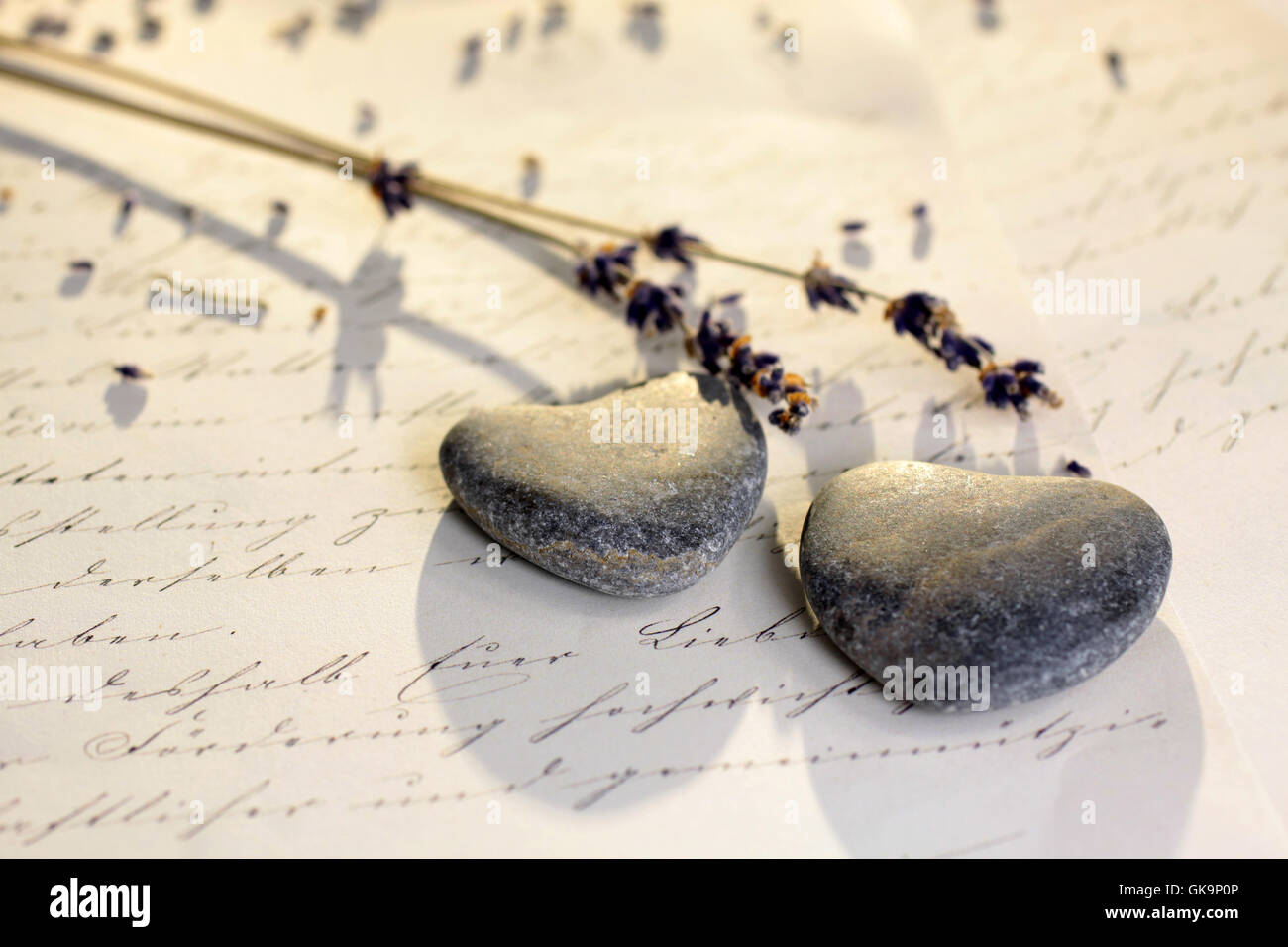 stone heart on old letter Stock Photo