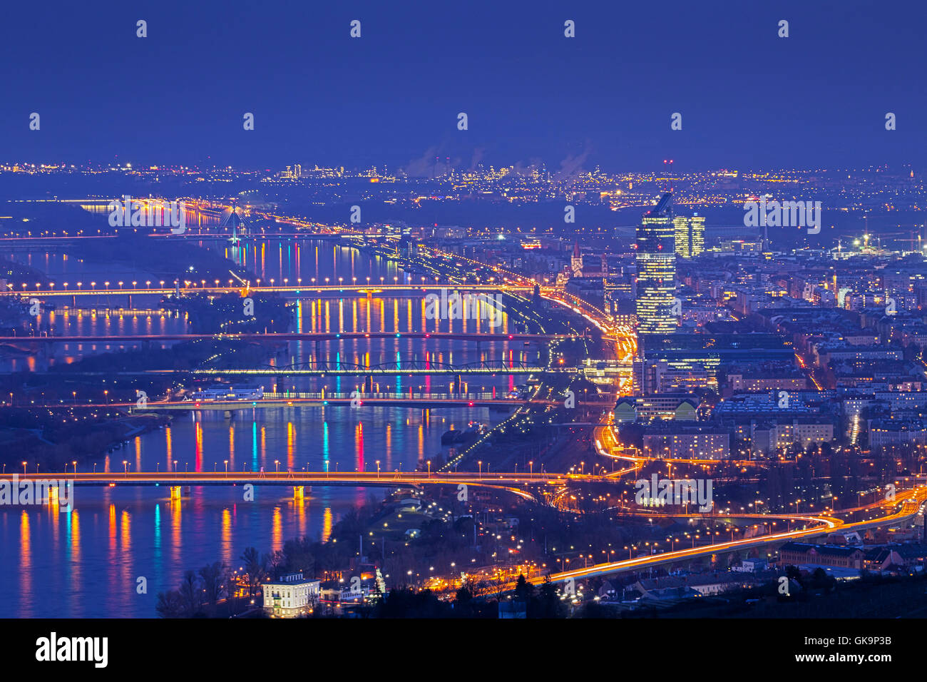 vienna at night with danube Stock Photo