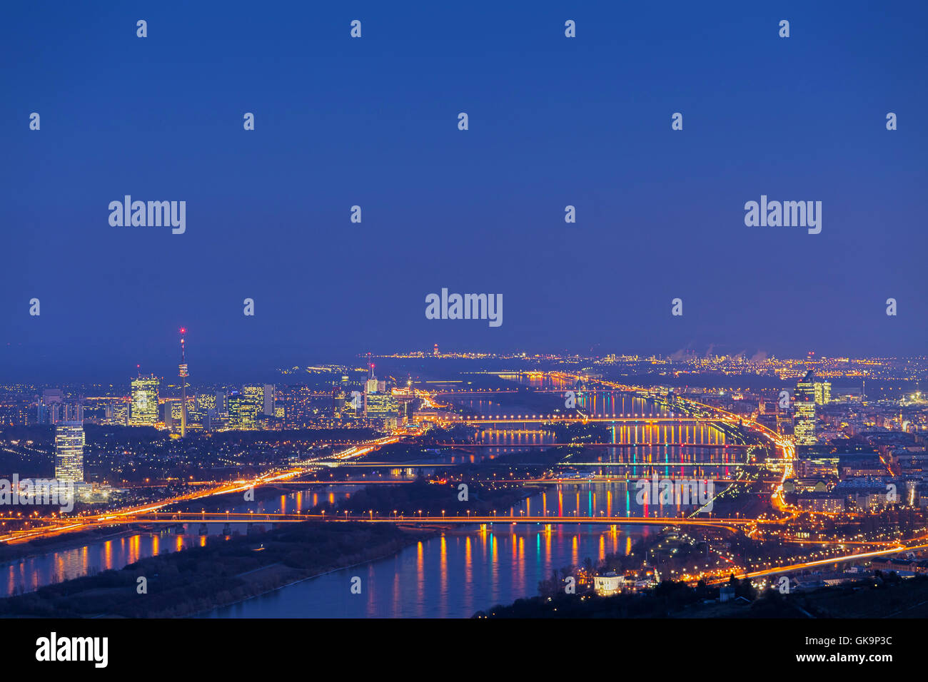 vienna at night with danube Stock Photo