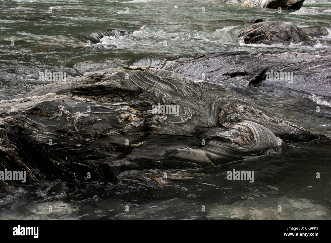 The rapids of Haast River in the Southern Alps of New Zealand are ...