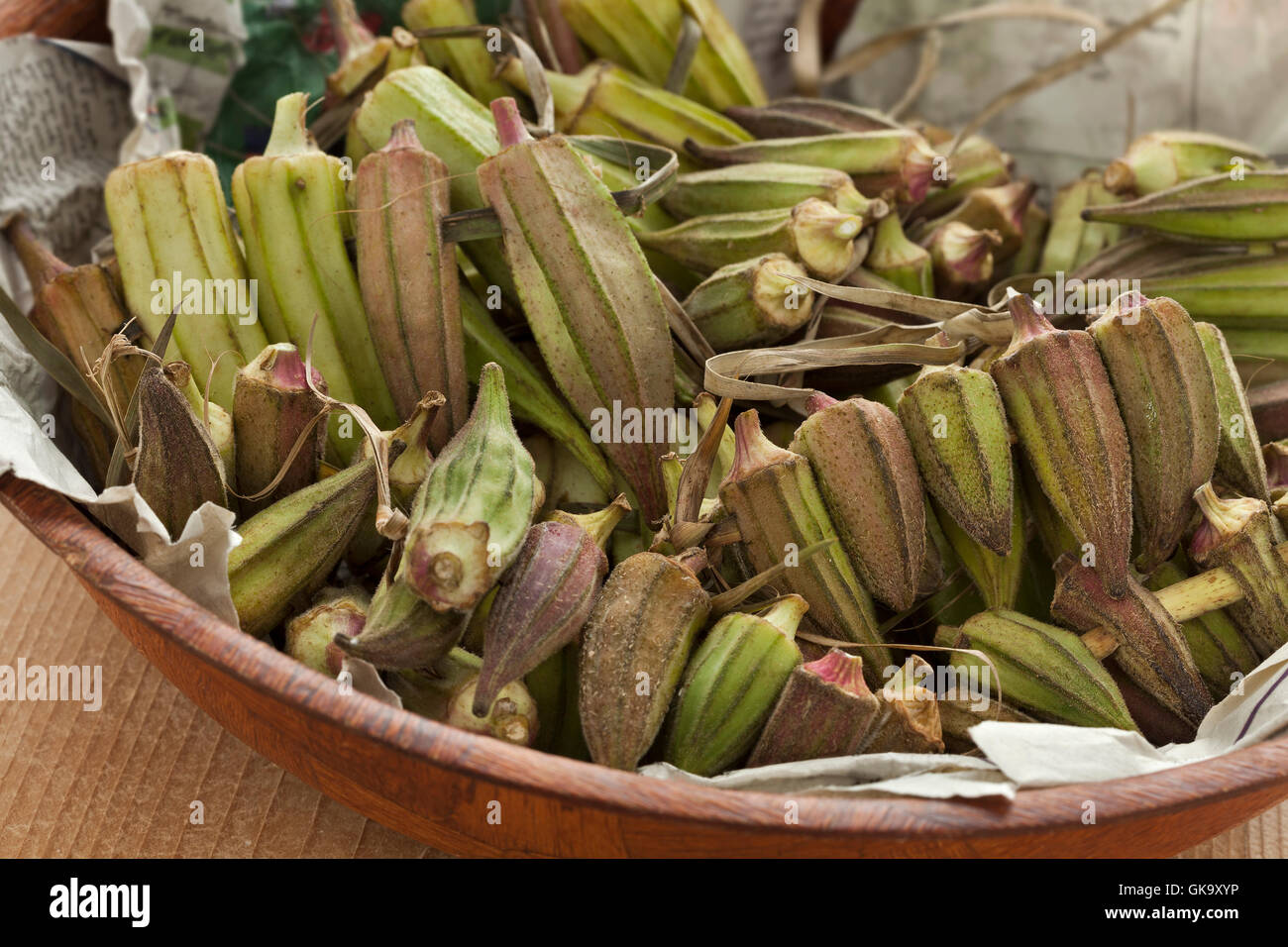 Fresh Egyptian okra in a bowl Stock Photo