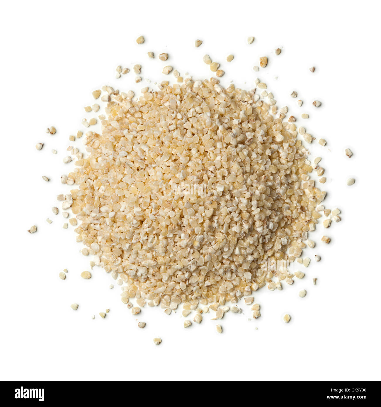 Heap of broken barley seeds on white background Stock Photo