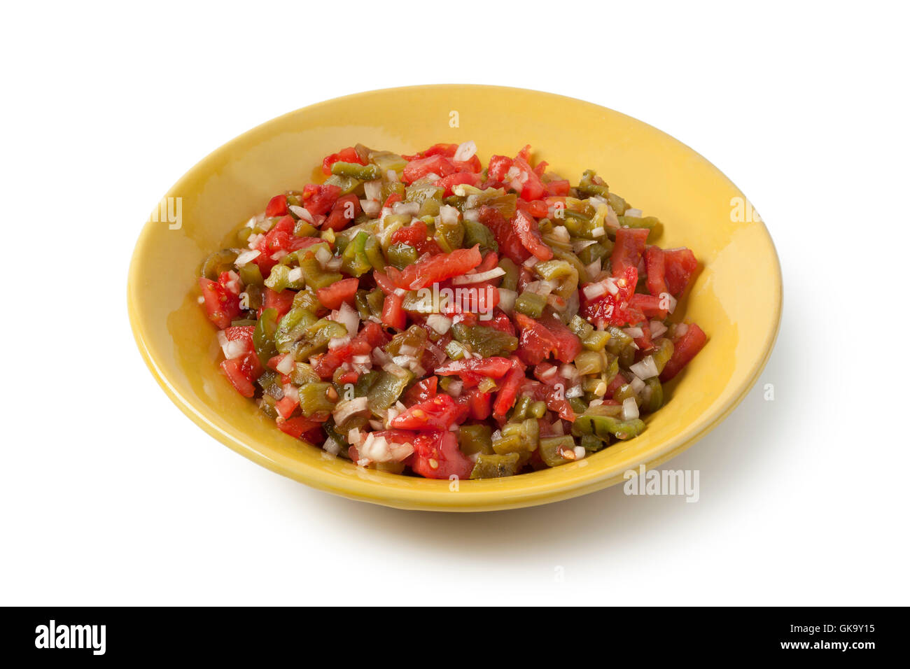 Traditional Moroccan dish with bell pepper salad on white background Stock Photo