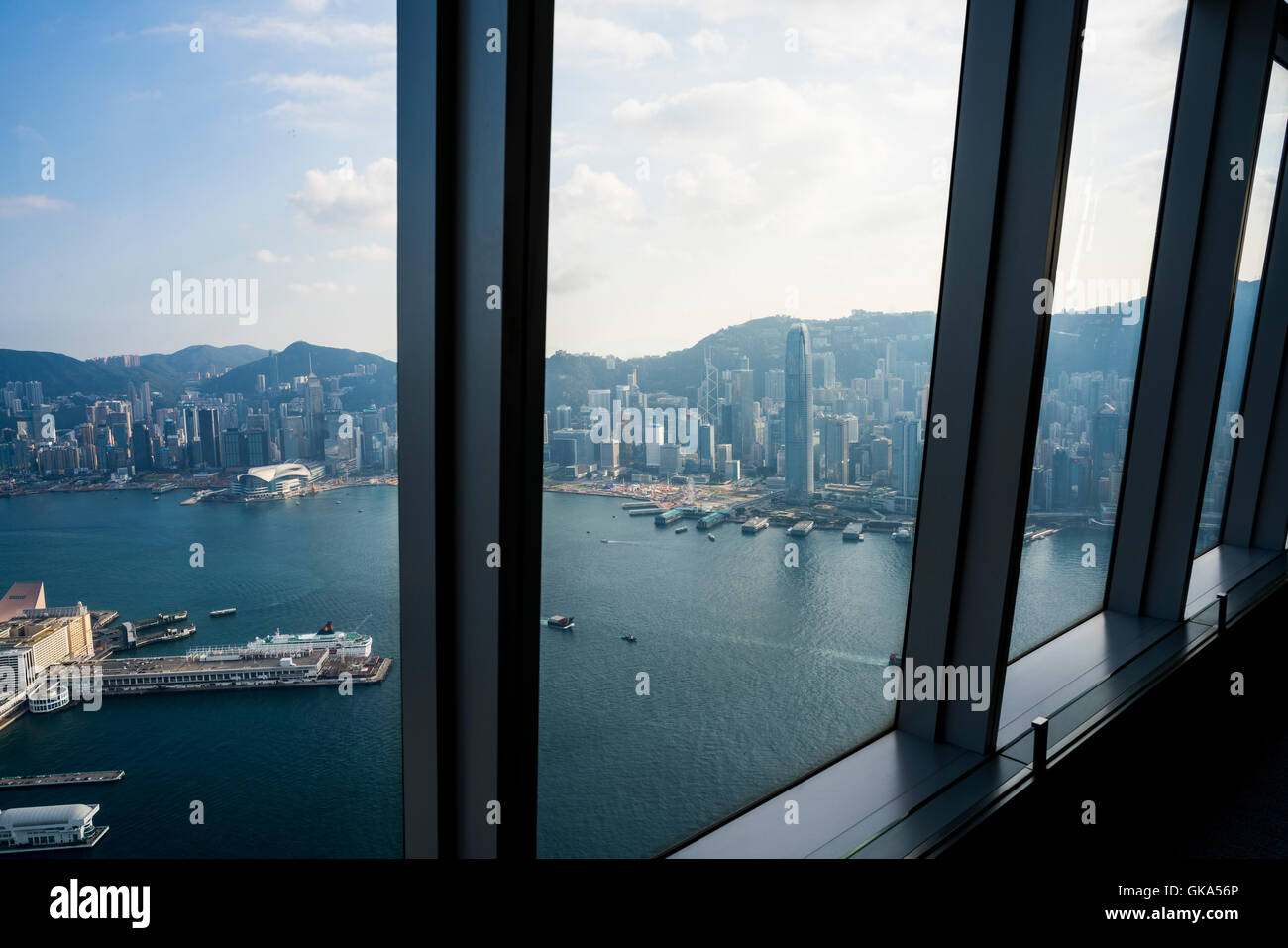 Hong Kong Building Glass Curtain Wall With Cityscape Stock Photo