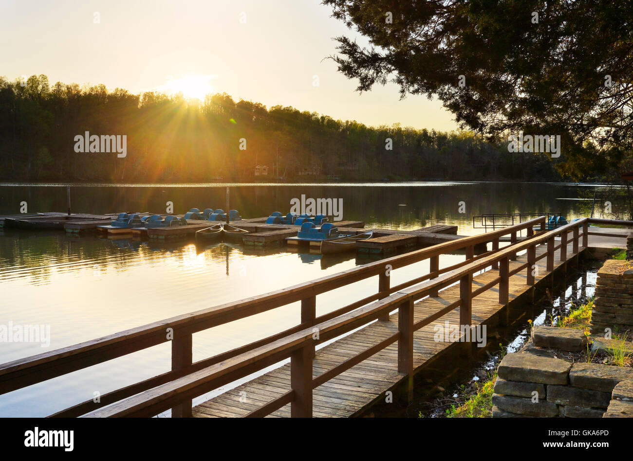 Sunset, Boat Dock, Pennyrile Forest State Resort Park, Kentucky, USA Stock Photo