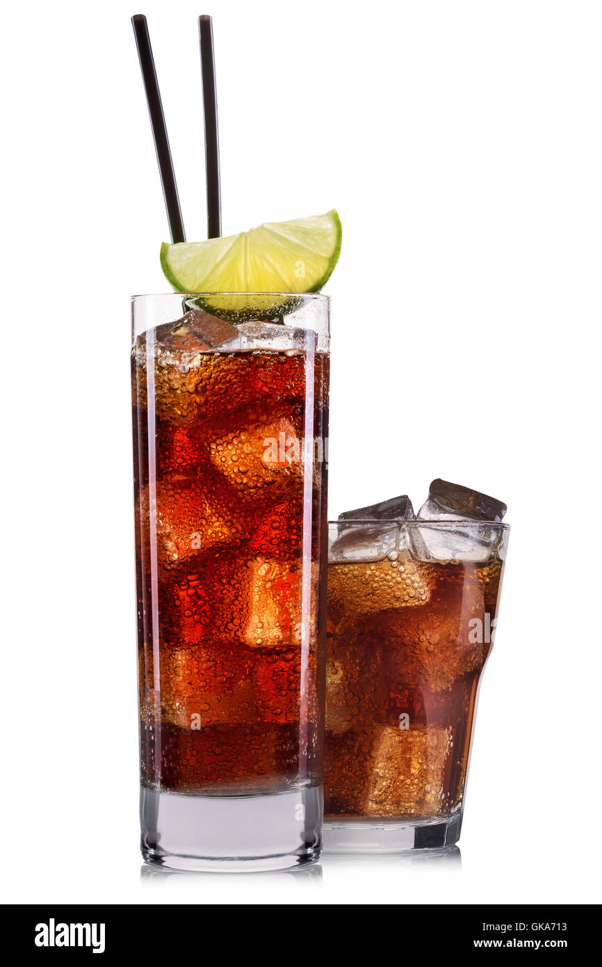 Set of cocktails with fruits and colorful straw isolated on white Stock Photo