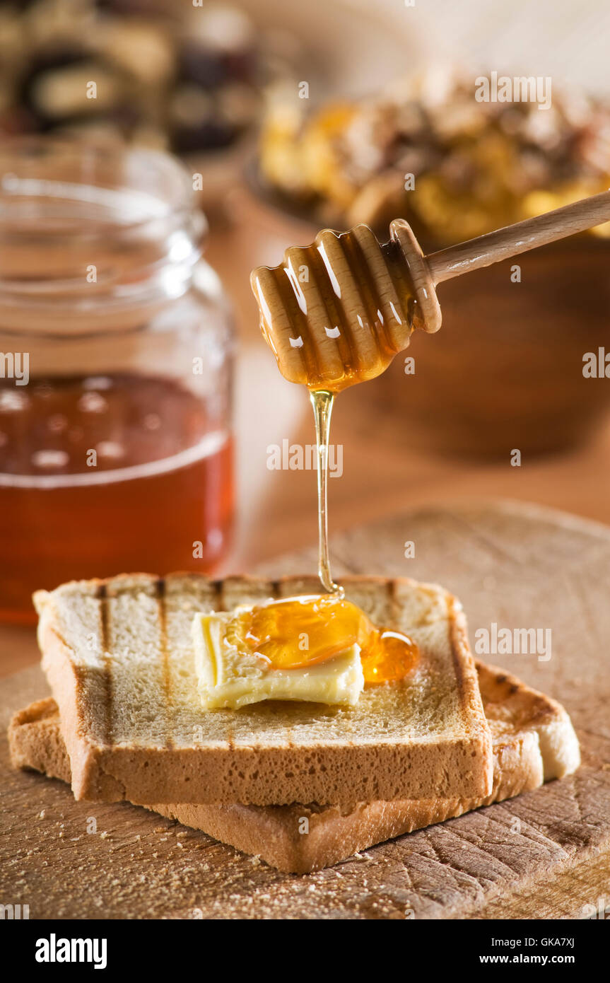 toast butter honey Stock Photo