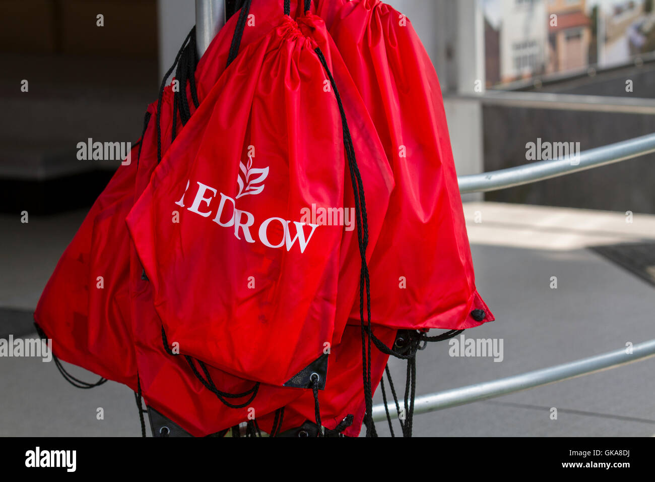 Redrow Promotional bags, Southport, Merseyside, UK Stock Photo