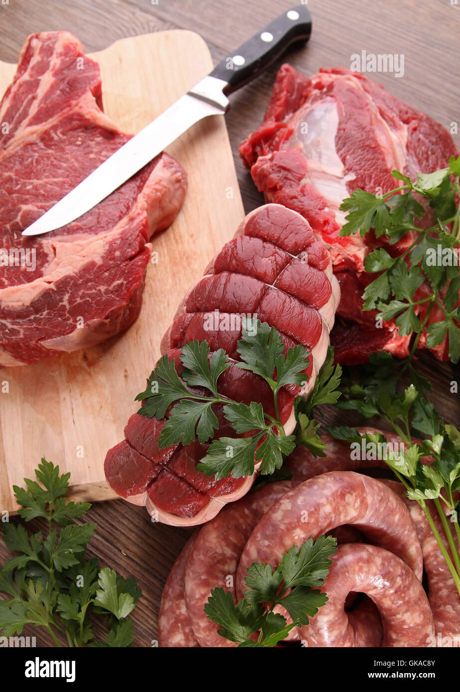 sausage raw steak Stock Photo