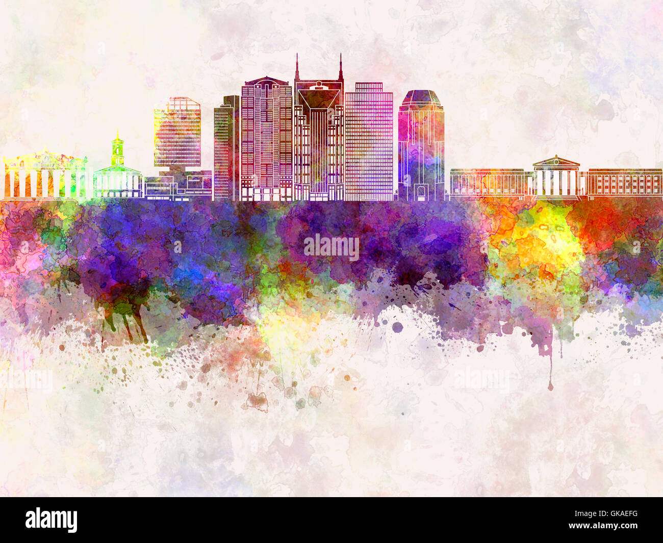 Nashville V2 skyline in watercolor background Stock Photo