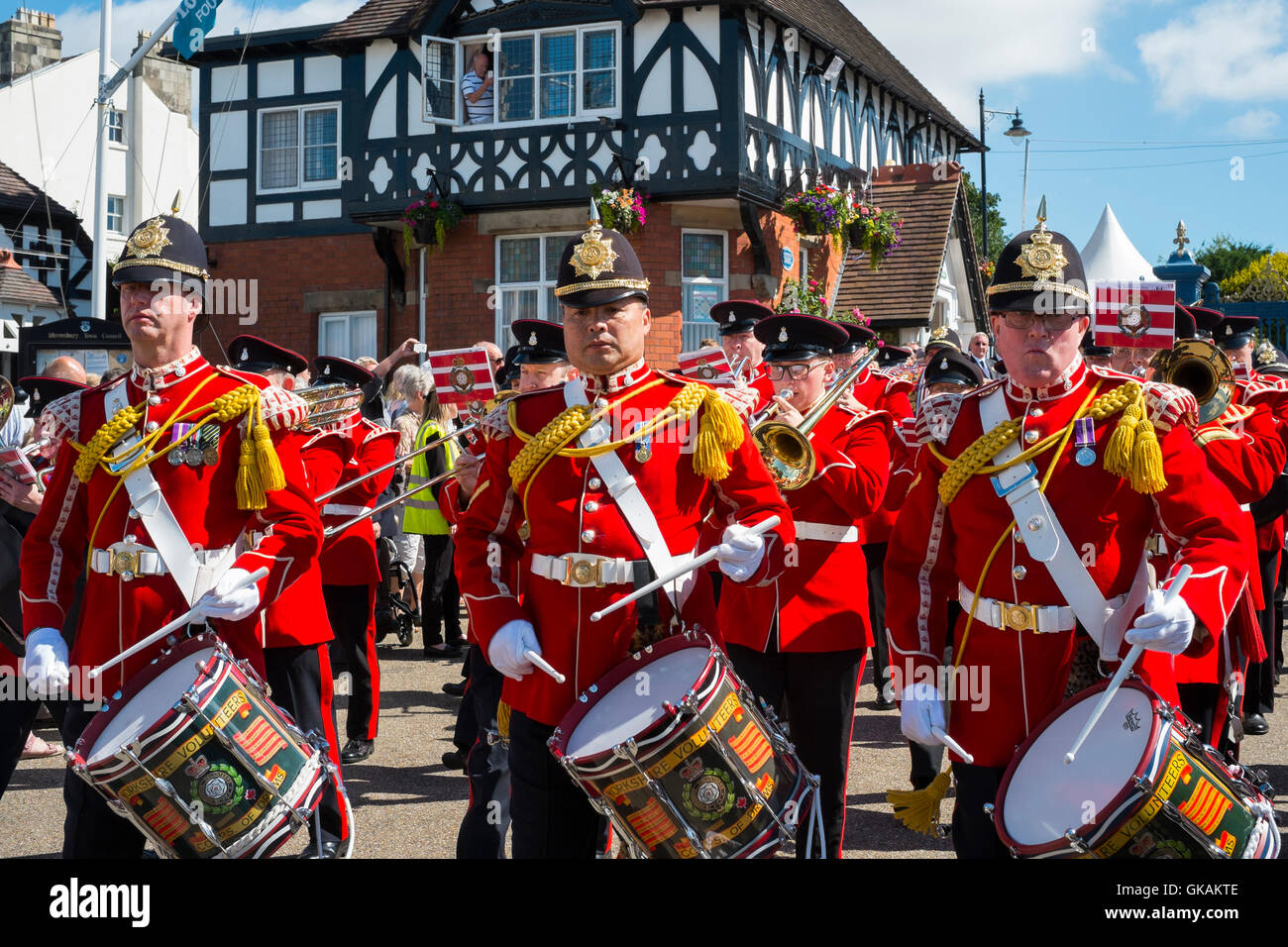 Yorkshire Volunteers Band marching through the Quarry at Shrewsbury