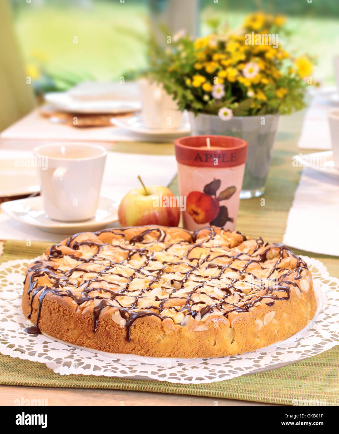 apple pie on coffee table Stock Photo