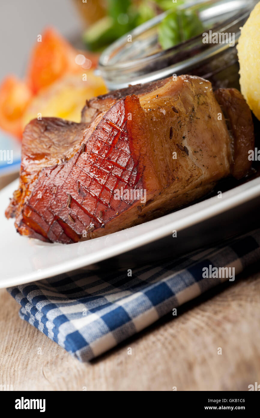 bavarian roast pork with side dishes Stock Photo Alamy
