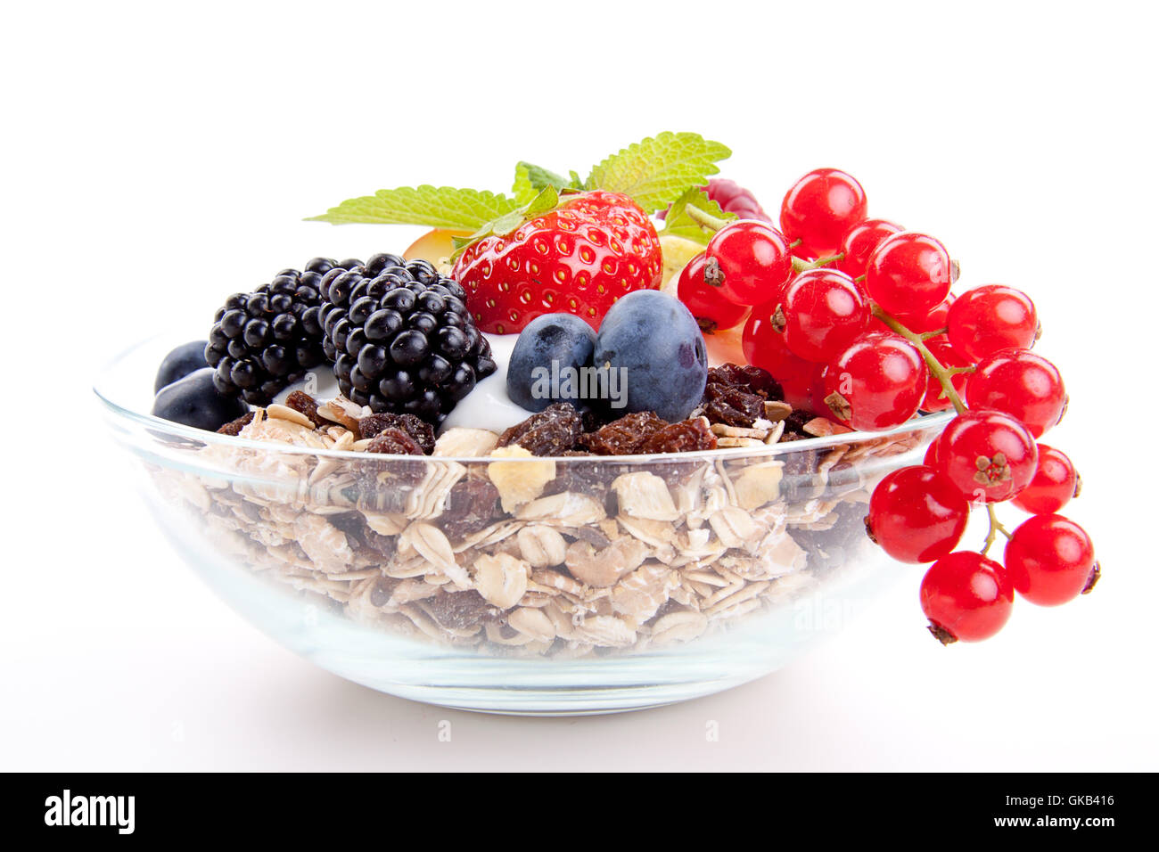 delicious healthy breakfast with cornflakes and fruit isoli Stock Photo