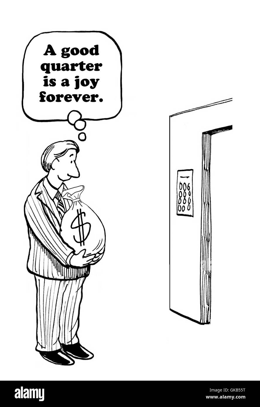 Business cartoon about an excellent financial quarter. Stock Photo