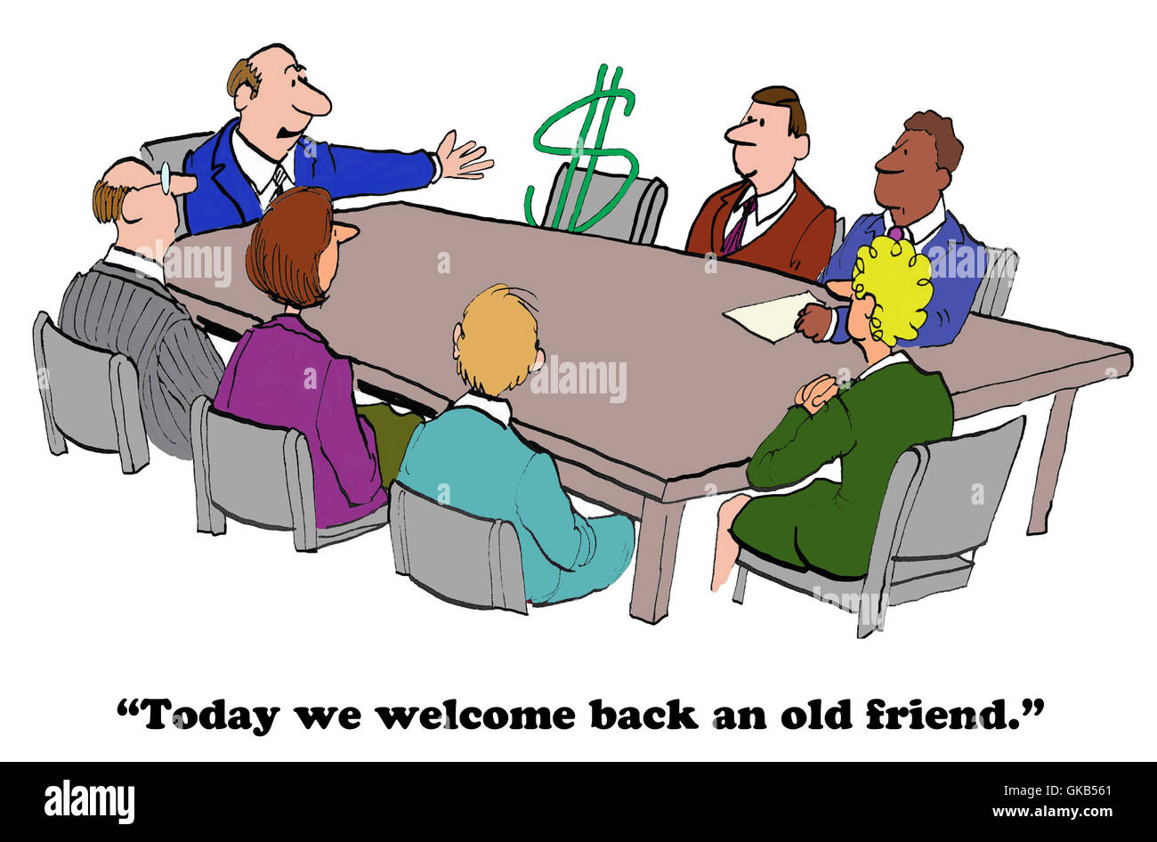 Business cartoon about making money again. Stock Photo