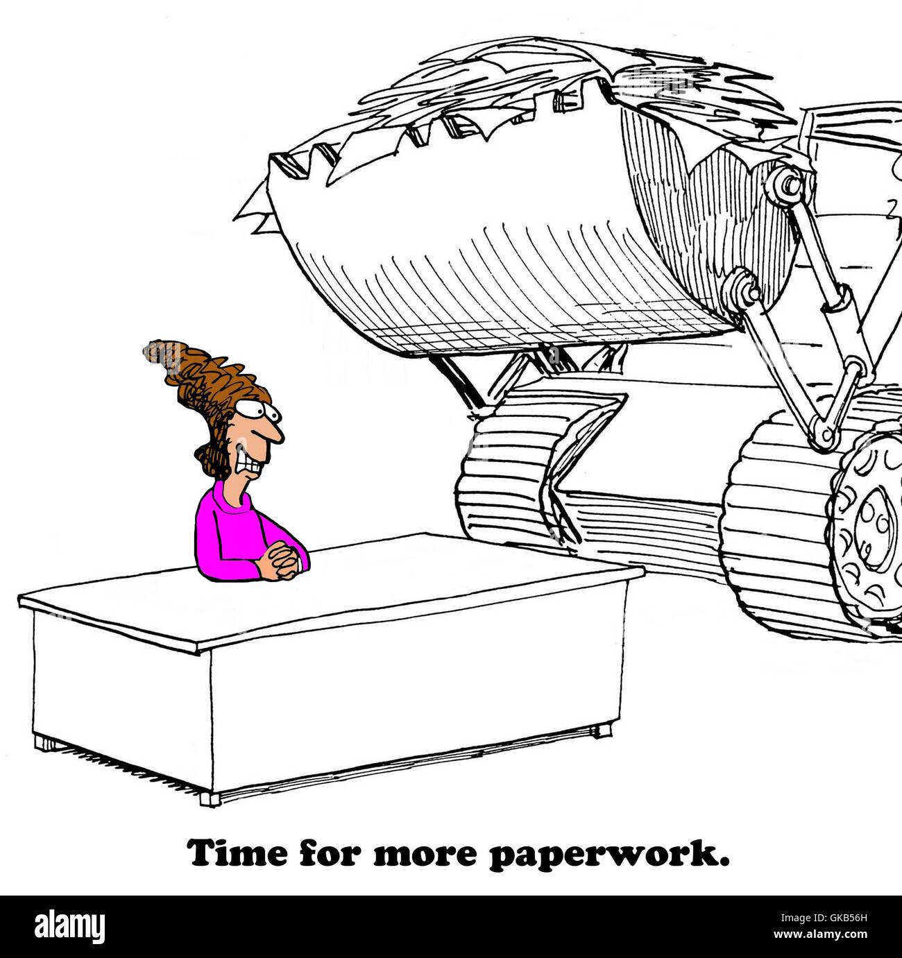 Business cartoon about too much paperwork. Stock Photo