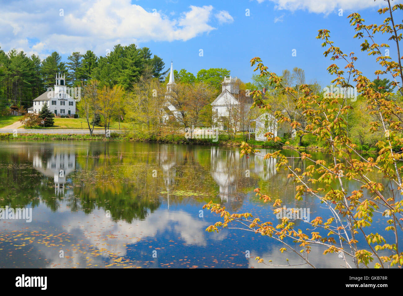 Three churches at millpond, Marlow, New Hampshire, USA Stock Photo Alamy