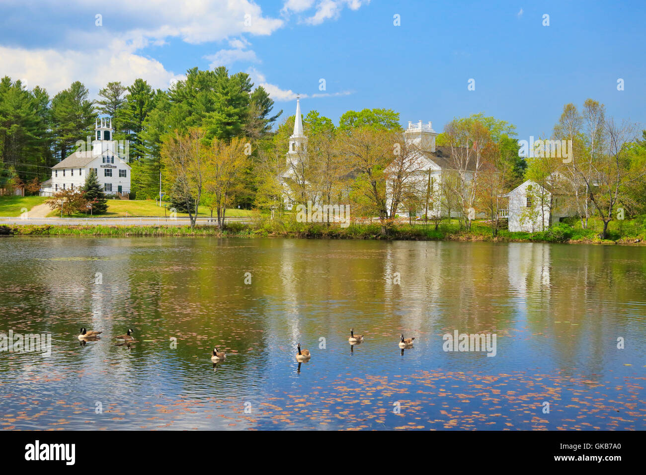 Three churches at millpond, Marlow, New Hampshire, USA Stock Photo Alamy