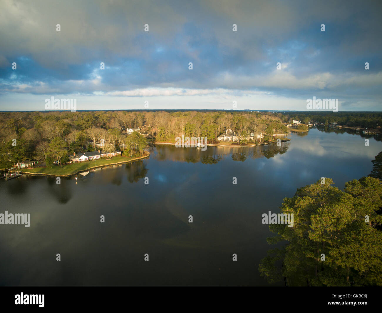 Early morning aerial of Crystal Lake, Virginia Beach, Virginia Stock Photo