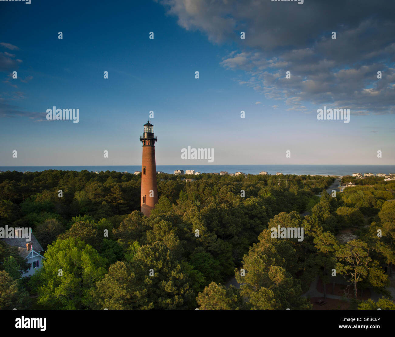 Aerial of a lighthouse in North Carolina Stock Photo